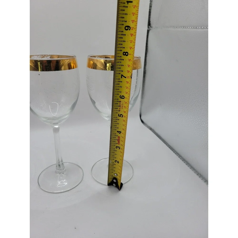 Vintage‎ Cellini Italian Blown Crystal Wine Glasses Stems 24K Gold Trim Set of 3
